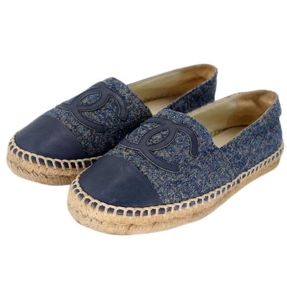 Chanel Espadrille 38 Wool Blue Tweed Cap Toe Cc Sandals CC-S0207P-C038 - Picture 5 of 11